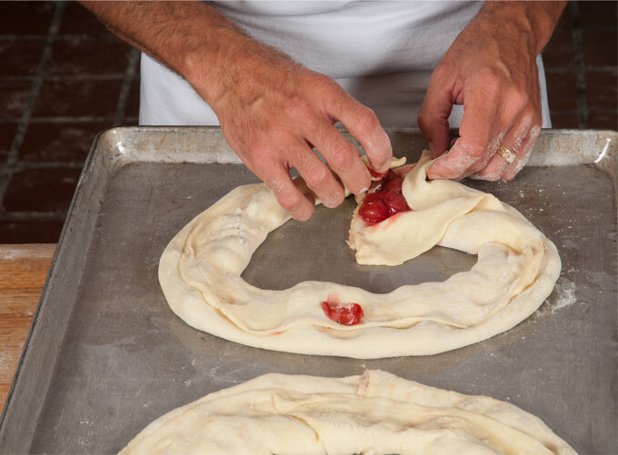 Kringle being made by hand