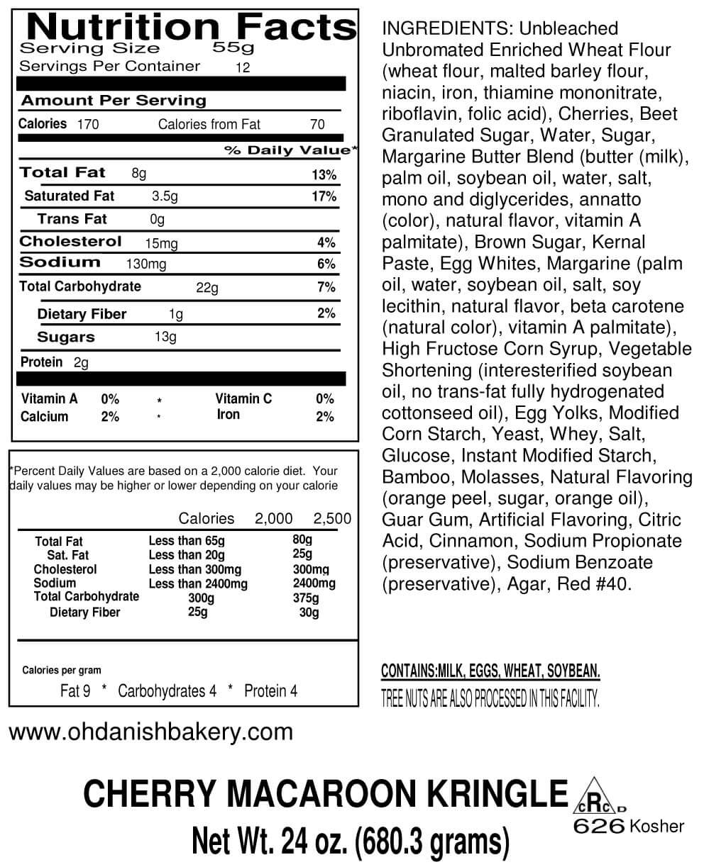 Nutritional Label for CHERRY MACAROON