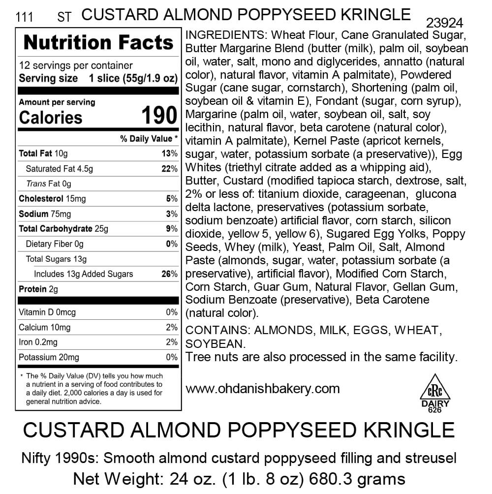 Nutritional Label for The Nifty 1990s: Custard Almond Poppyseed Kringle