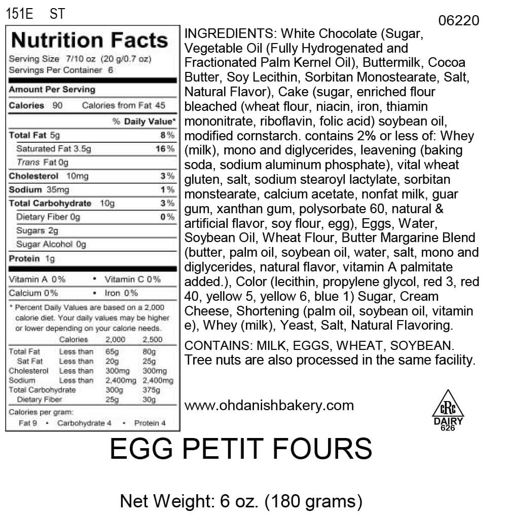 Nutritional Label for Petit Four EGGS