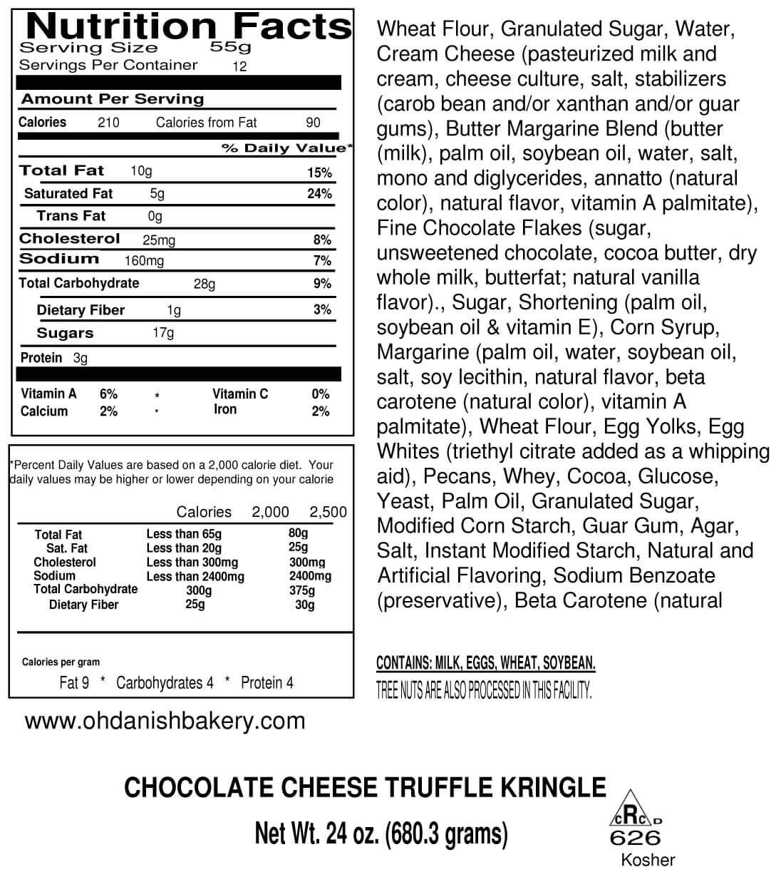 Nutritional Label for Chocolate Cream Cheese Truffle Kringle