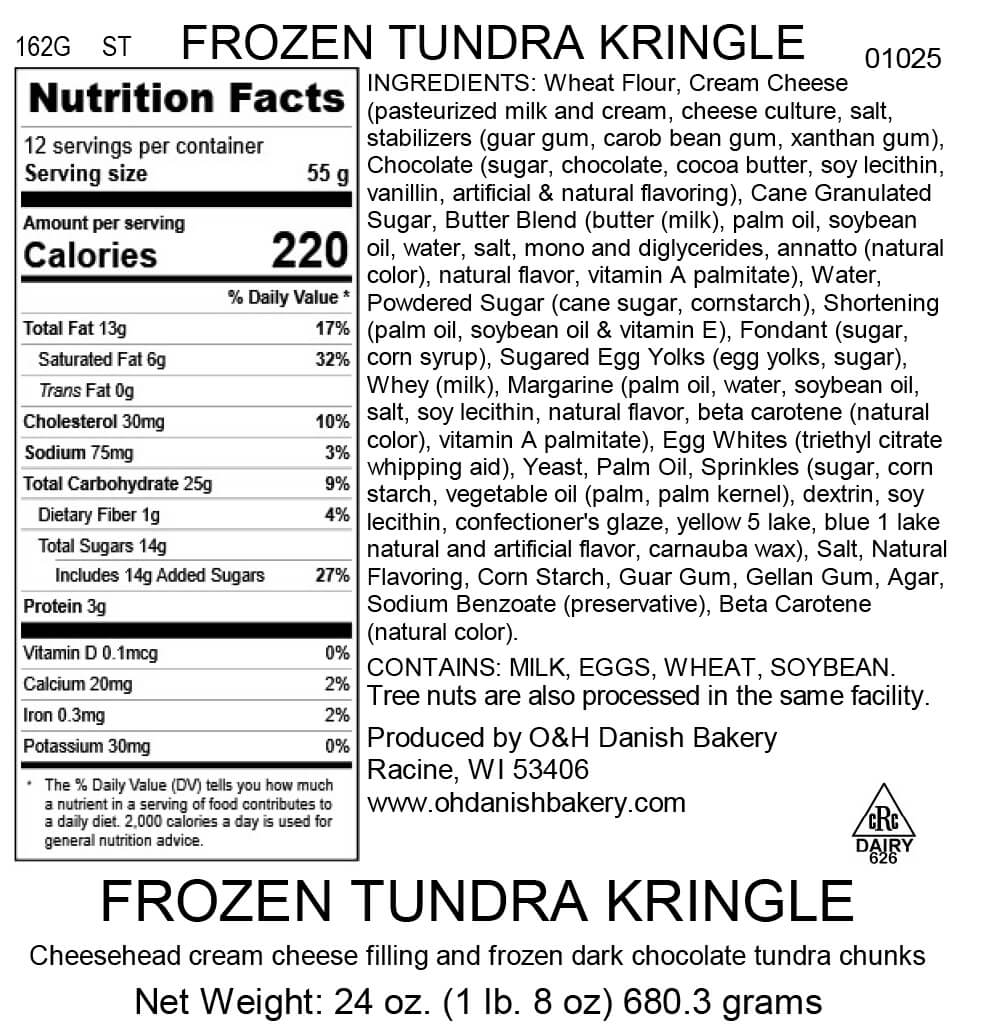 Nutritional Label for Frozen Tundra Kringle