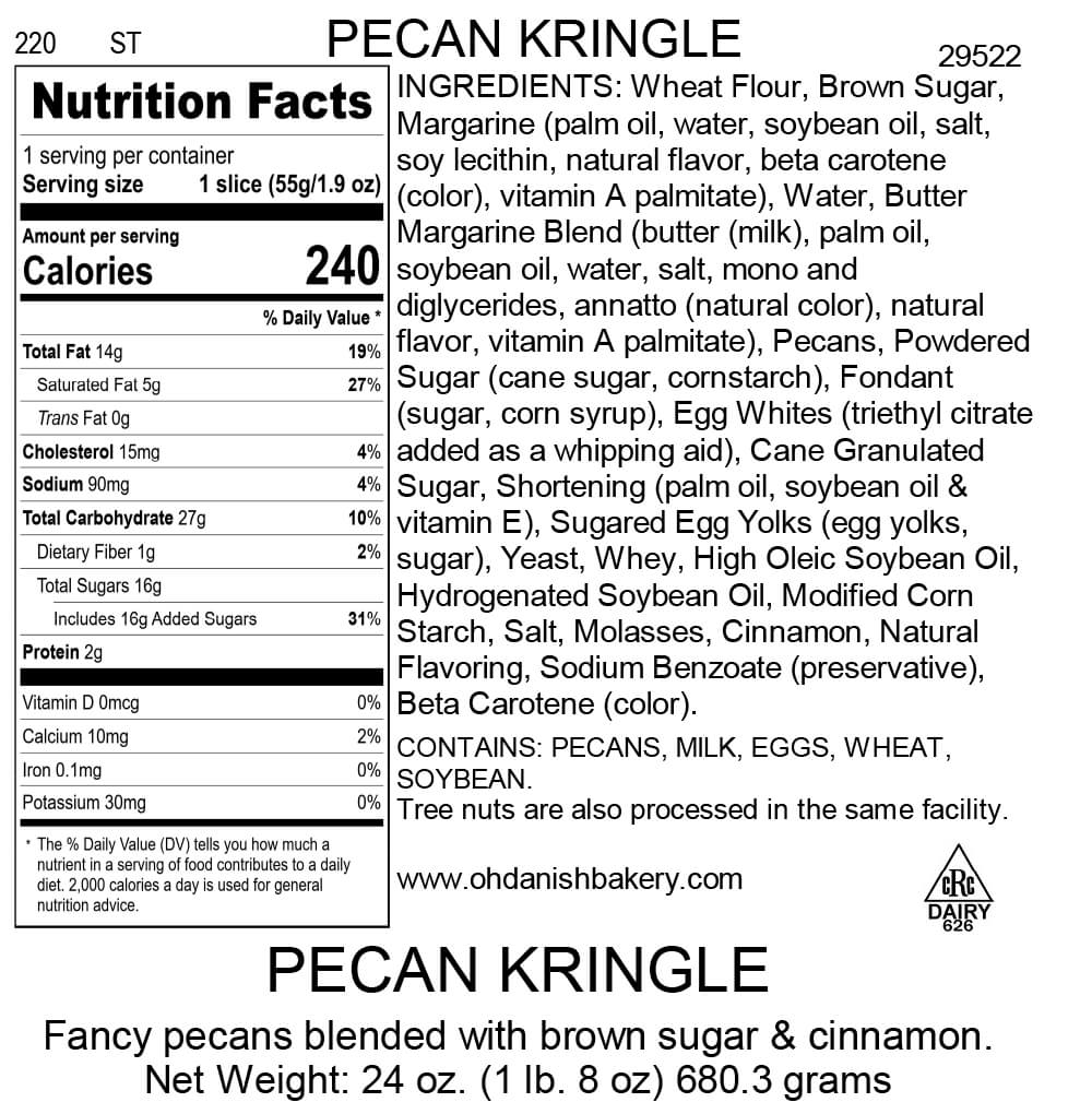 Nutritional Label for Pecan Kringle