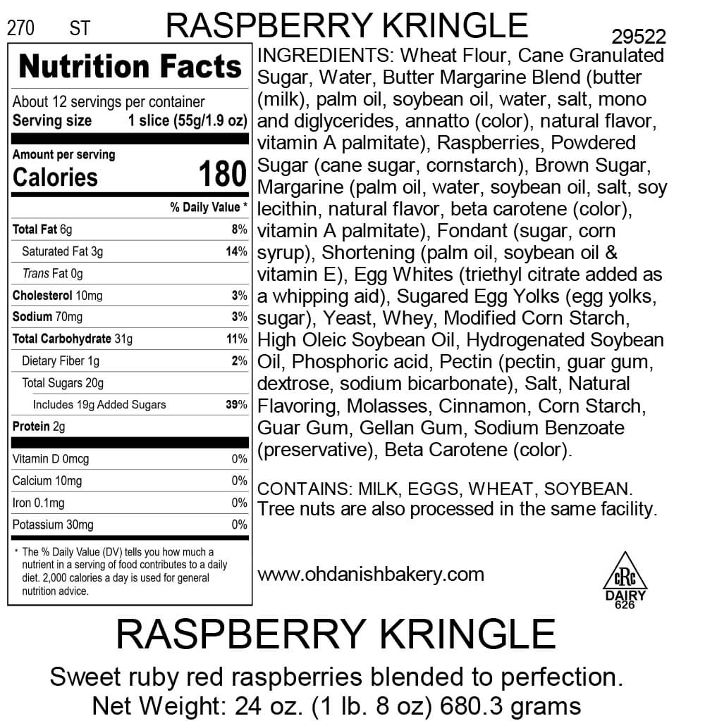 Nutritional Label for Raspberry Kringle