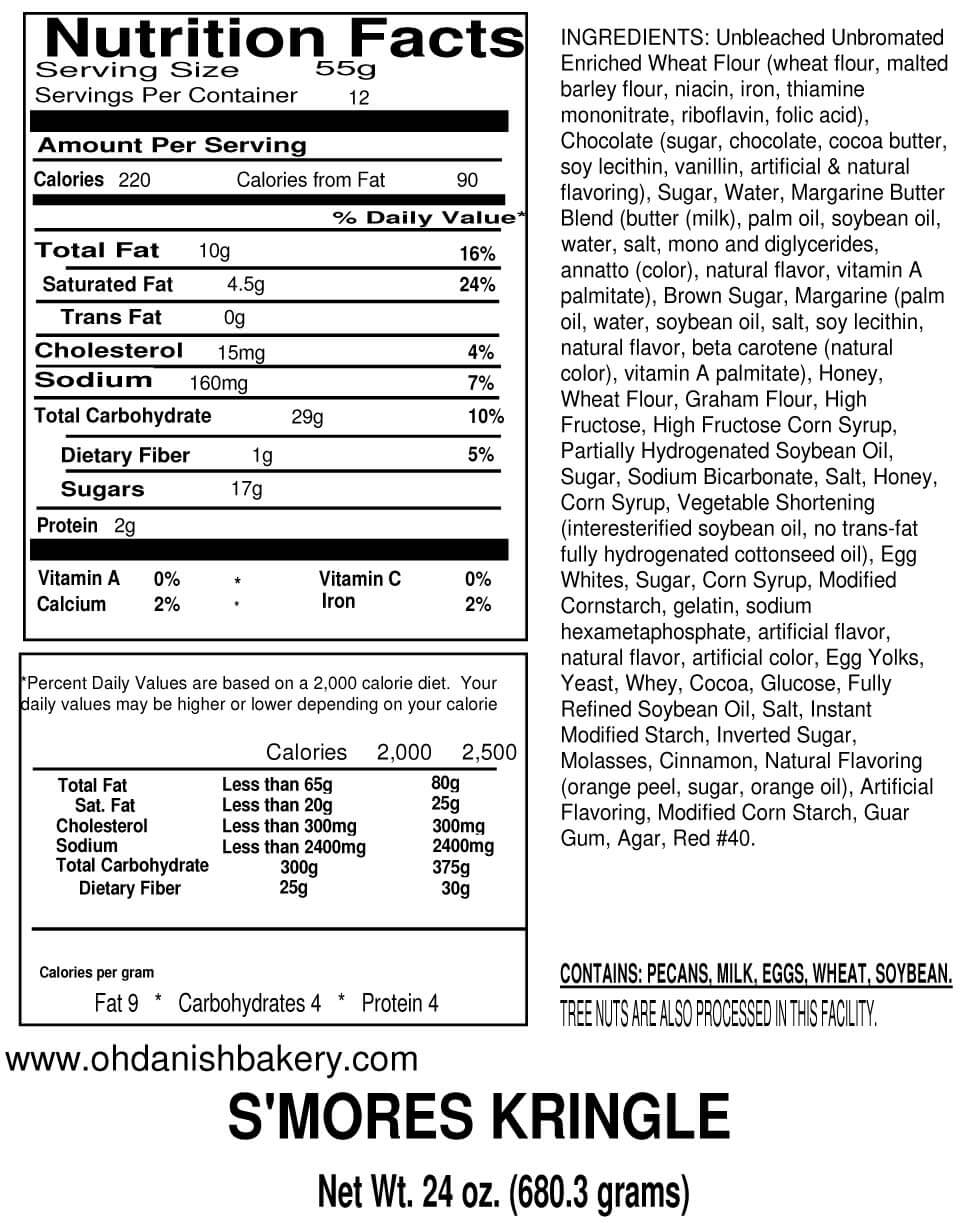 Nutritional Label for Smore Kringle