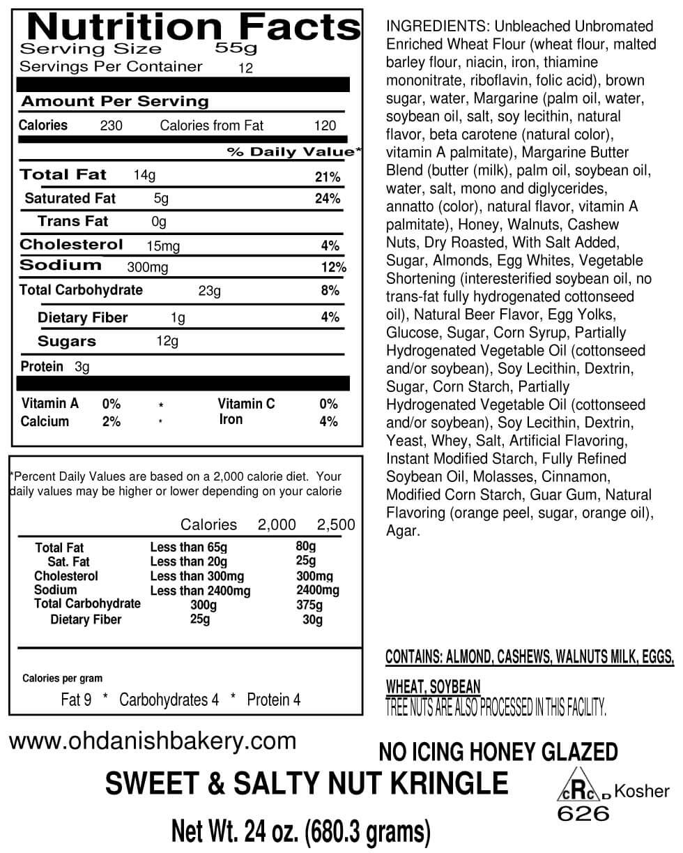 Nutritional Label for Sweet and Salty Nut Kringle