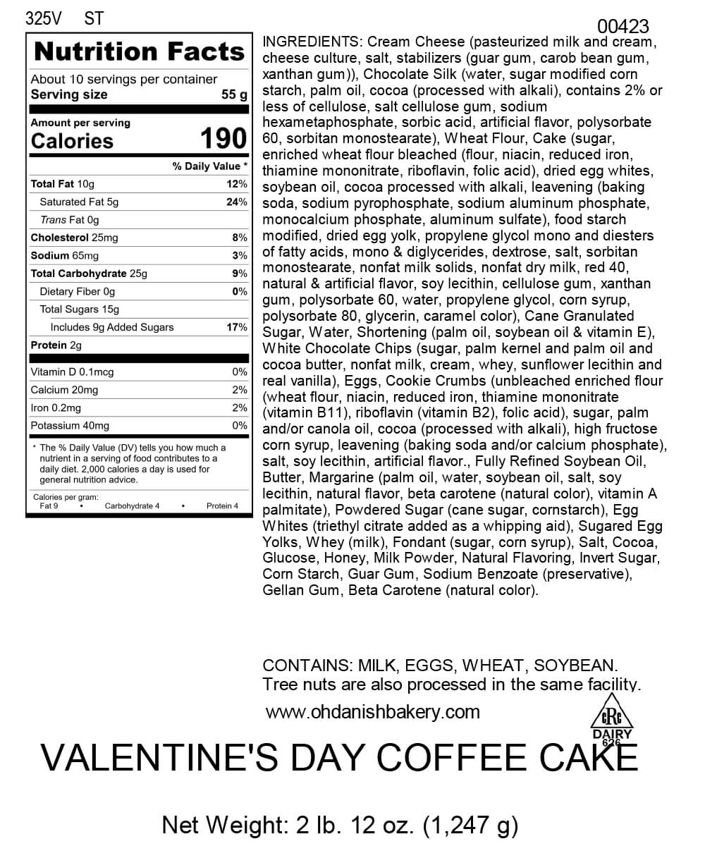 Nutritional Label for Valentine's Day Coffee Cake