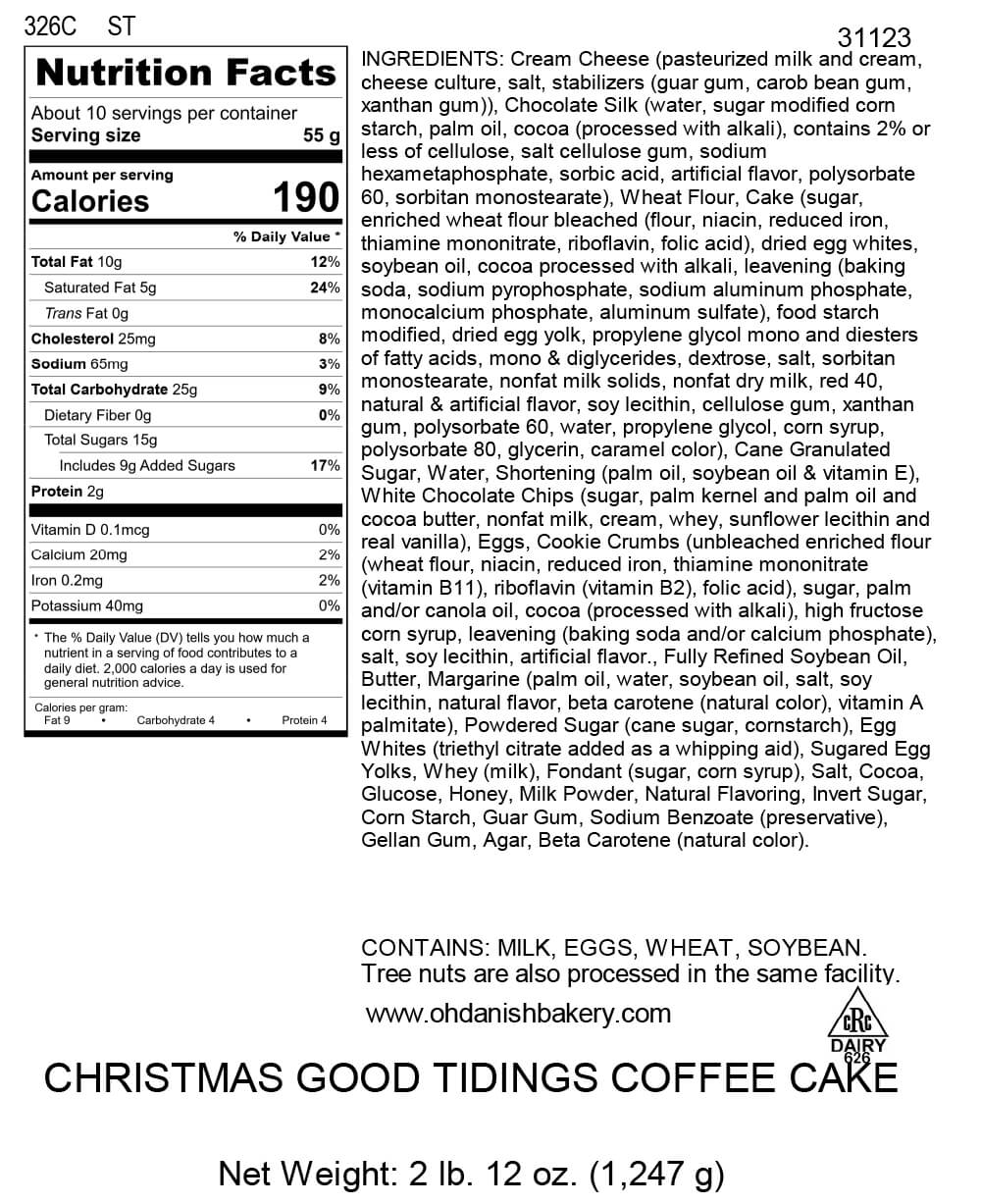 Nutritional Label for Christmas Good Tidings Coffee Cake