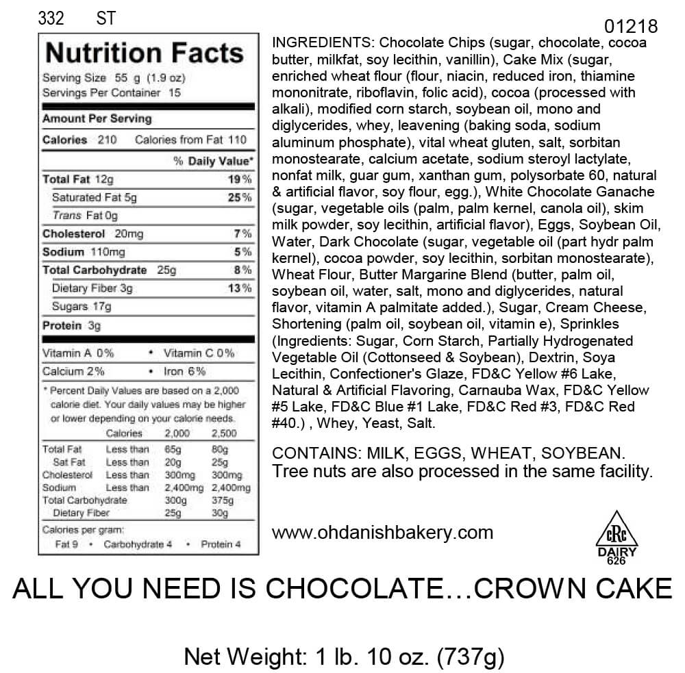 Nutritional Label for All you need is Chocolate Crown Cake