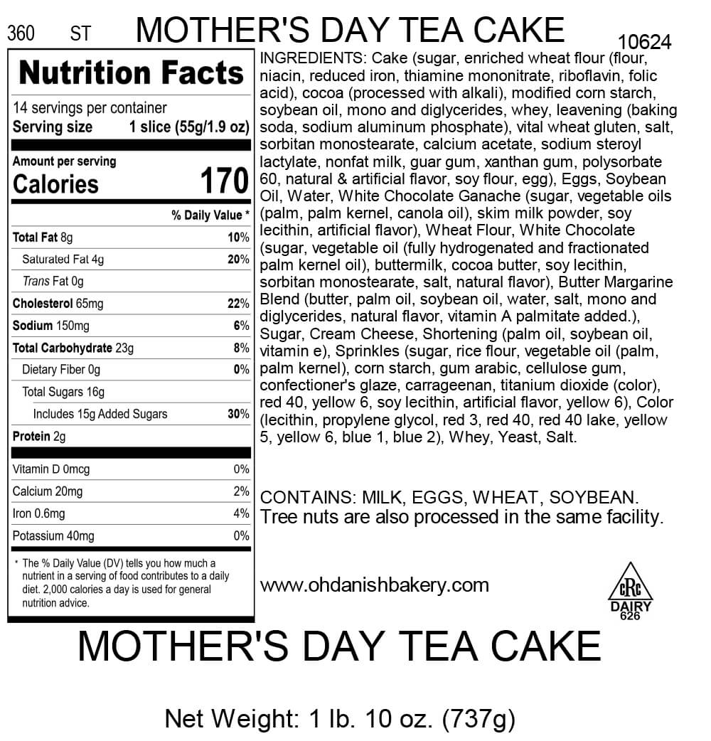 Nutritional Label for Mother's Day Tea Cake