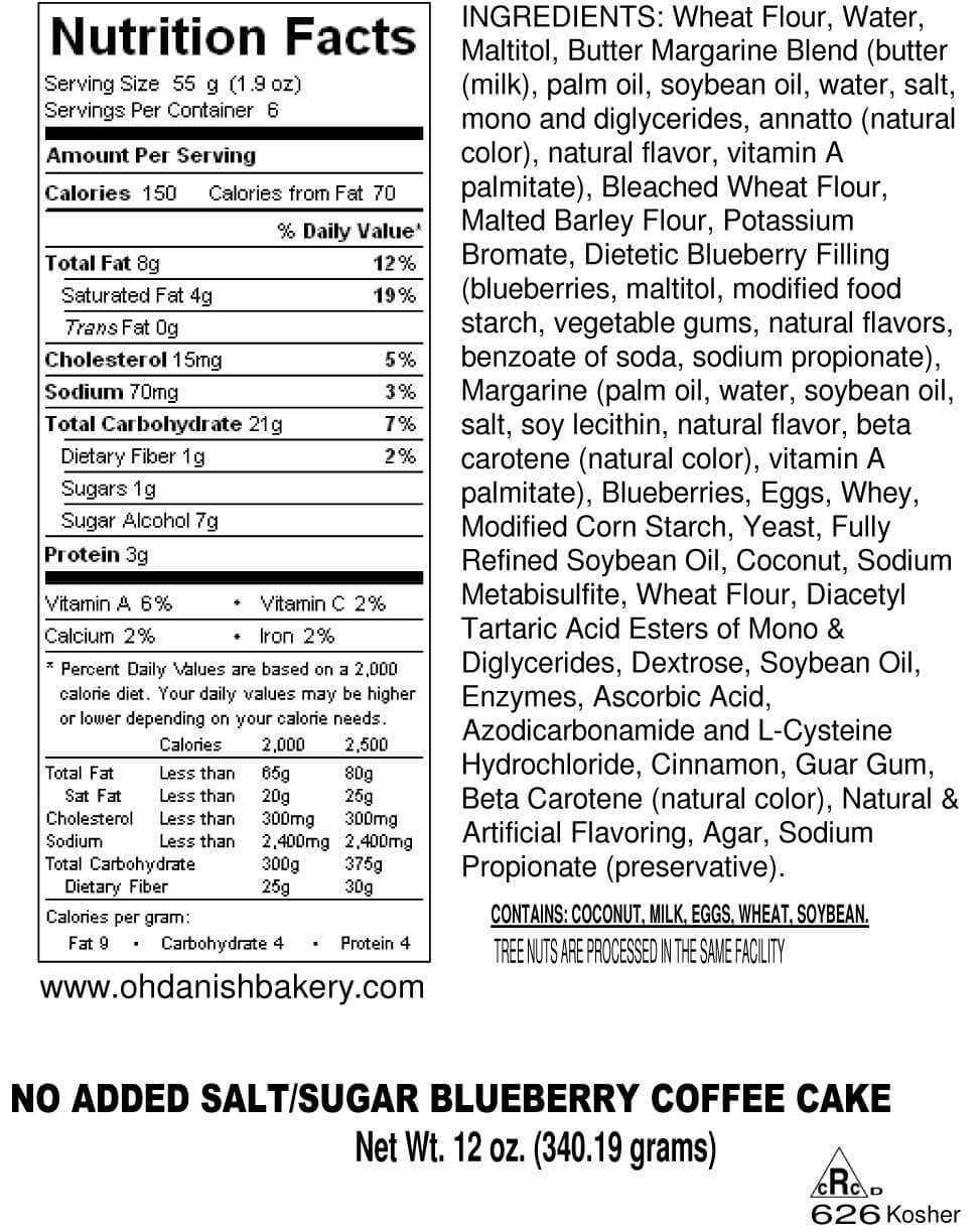 Nutritional Label for No Added Salt and Sugar Coffee Cakes