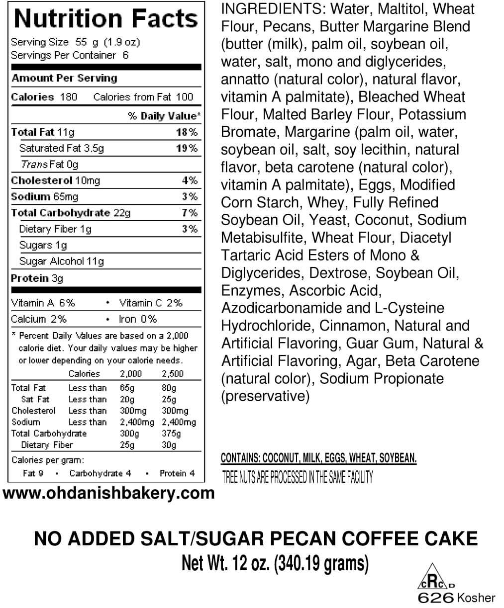 Nutritional Label for No Added Salt and Sugar Coffee Cakes