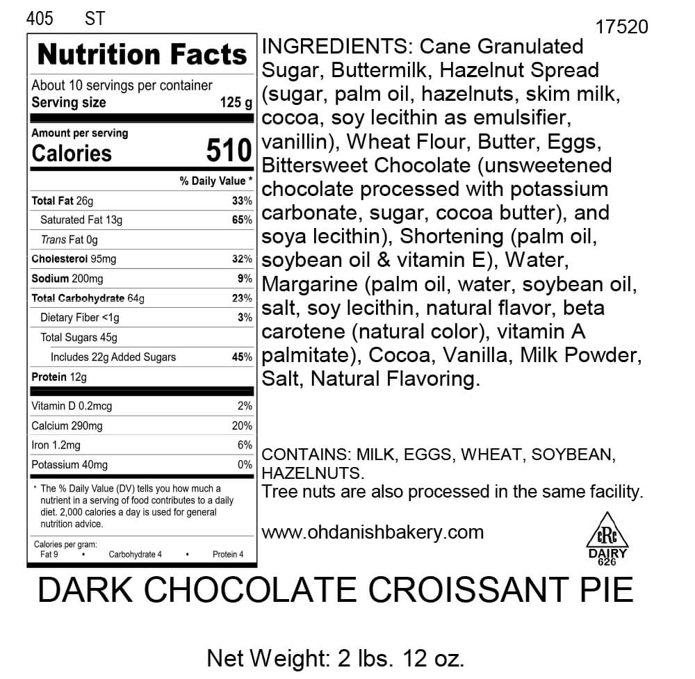 Nutritional Label for Dark Chocolate Croissant Pie
