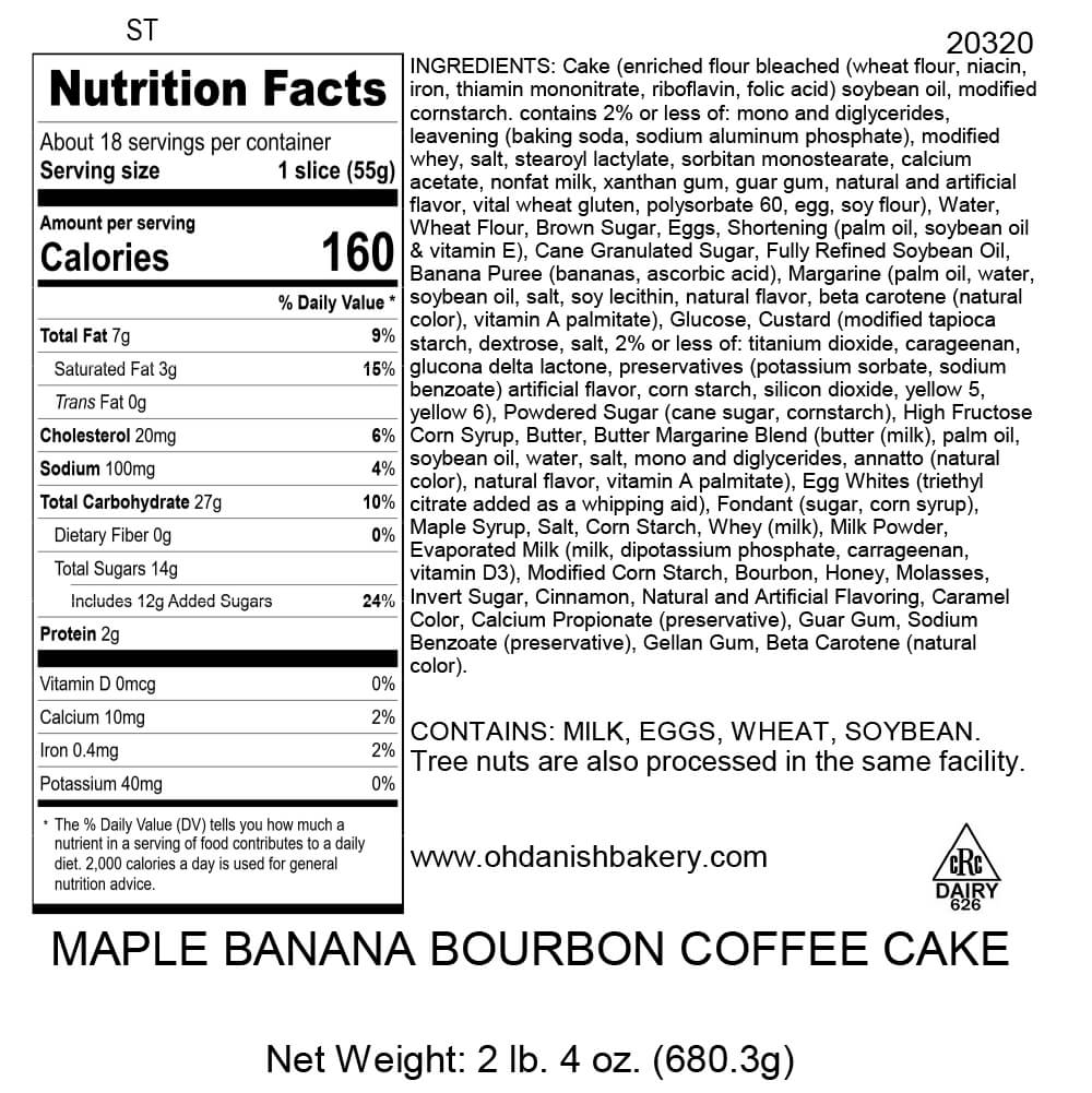 Nutritional Label for Maple Bourbon Banana Coffee Cake