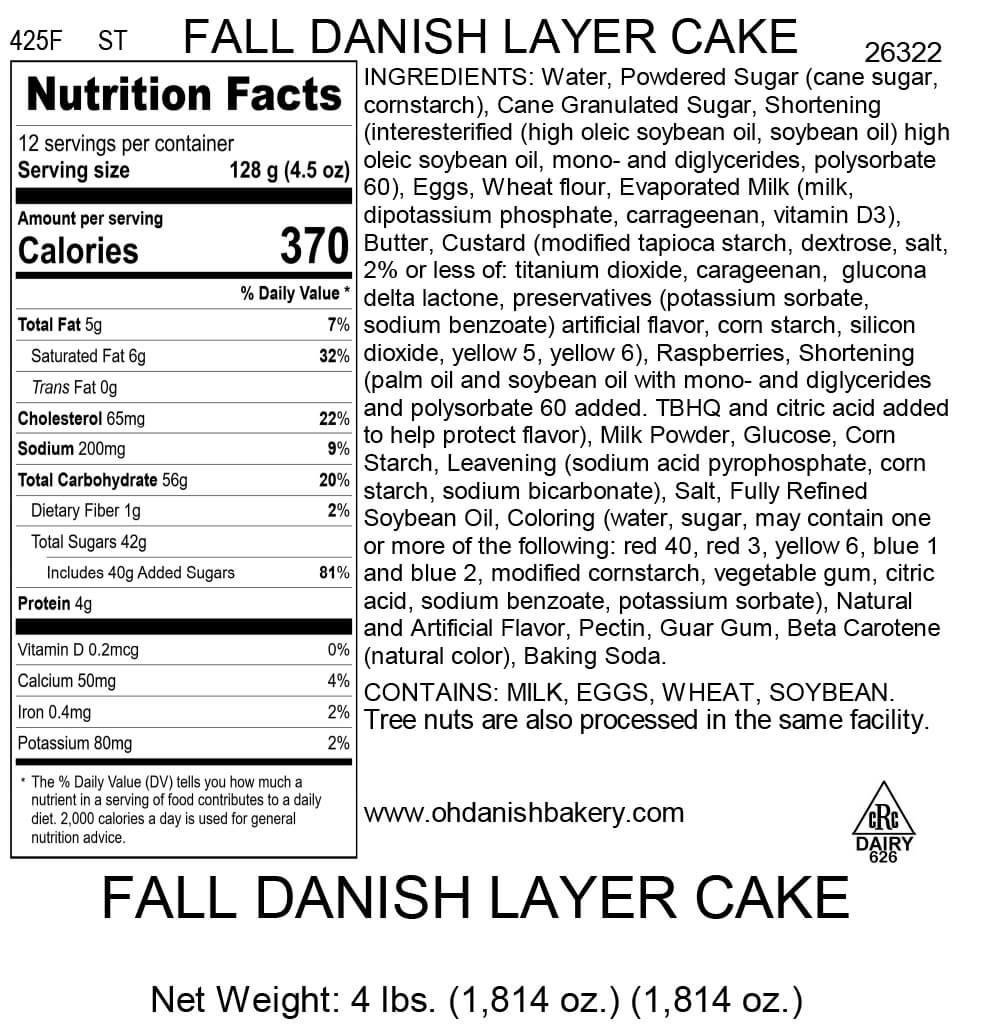 Nutritional Label for Fall Danish Layer Cake