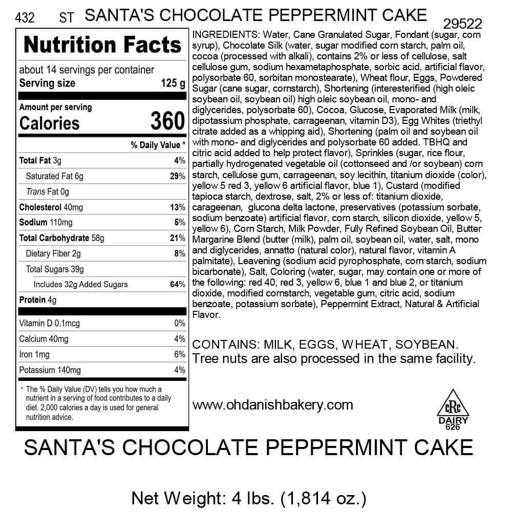 Nutritional Label for Santa's Chocolate Peppermint Cake