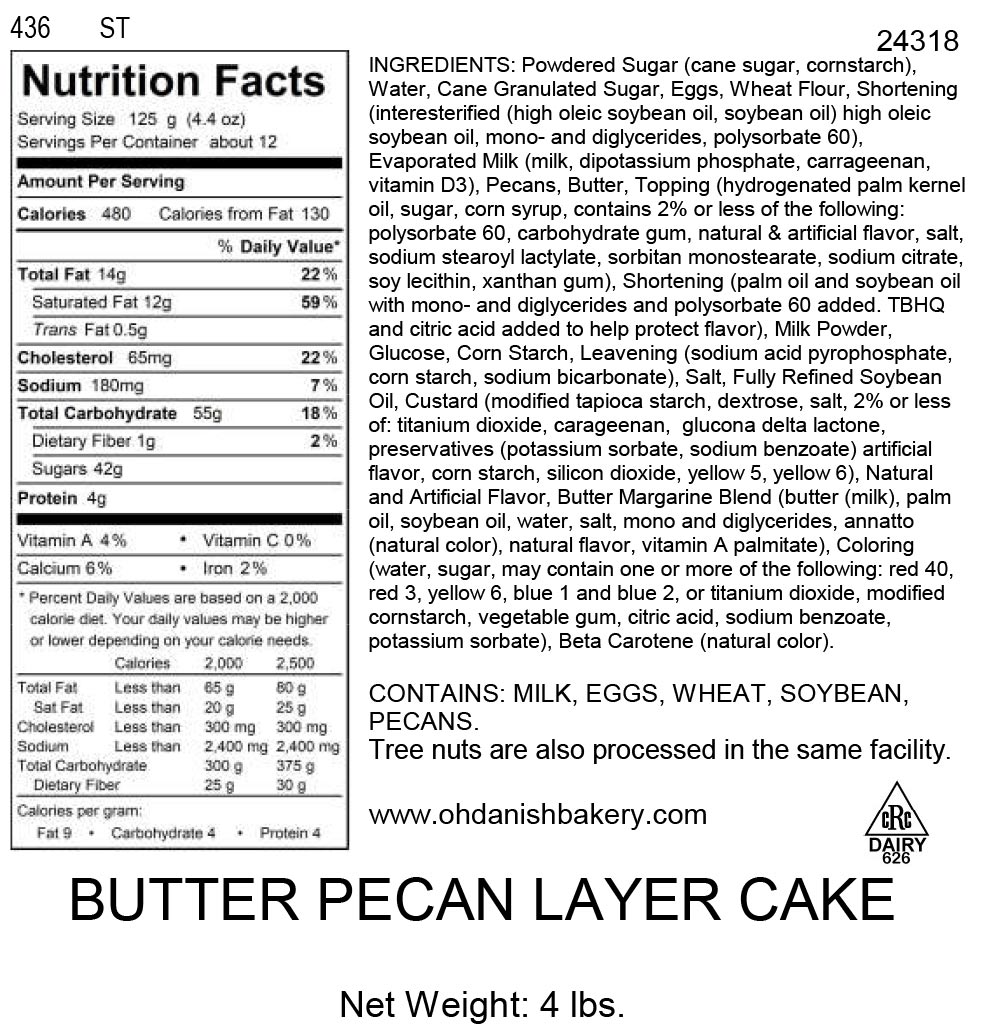 Nutritional Label for Butter Pecan Layer Cake