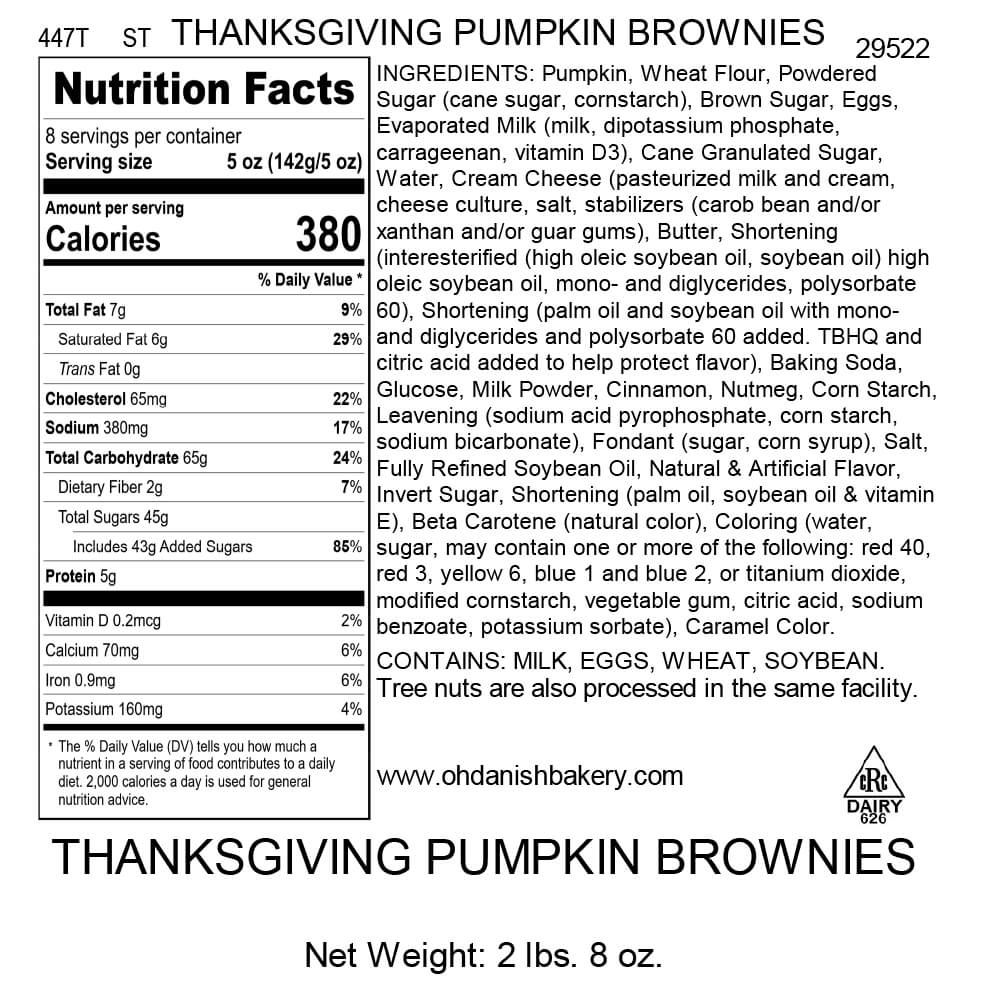 Nutritional Label for Thanksgiving Pumpkin Brownies
