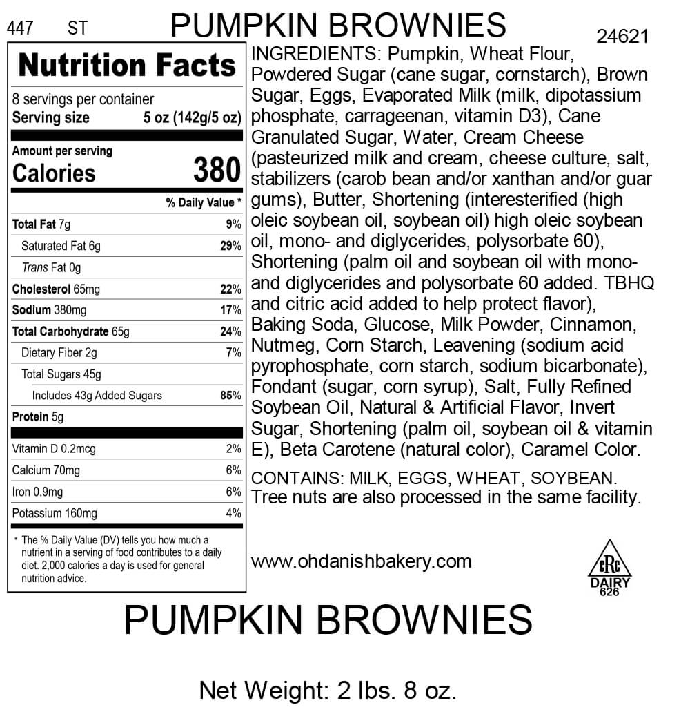 Nutritional Label for Pumpkin Brownies