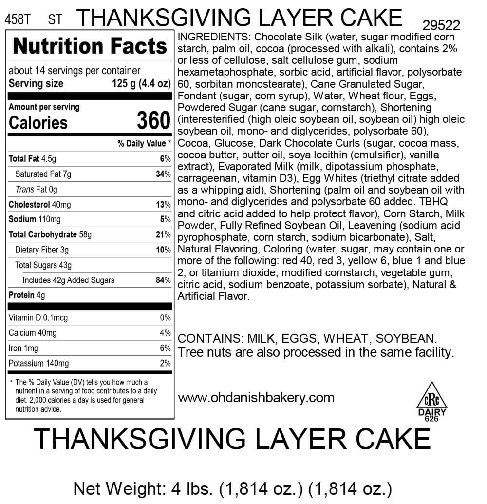 Nutritional Label for Thanksgiving Layer Cake
