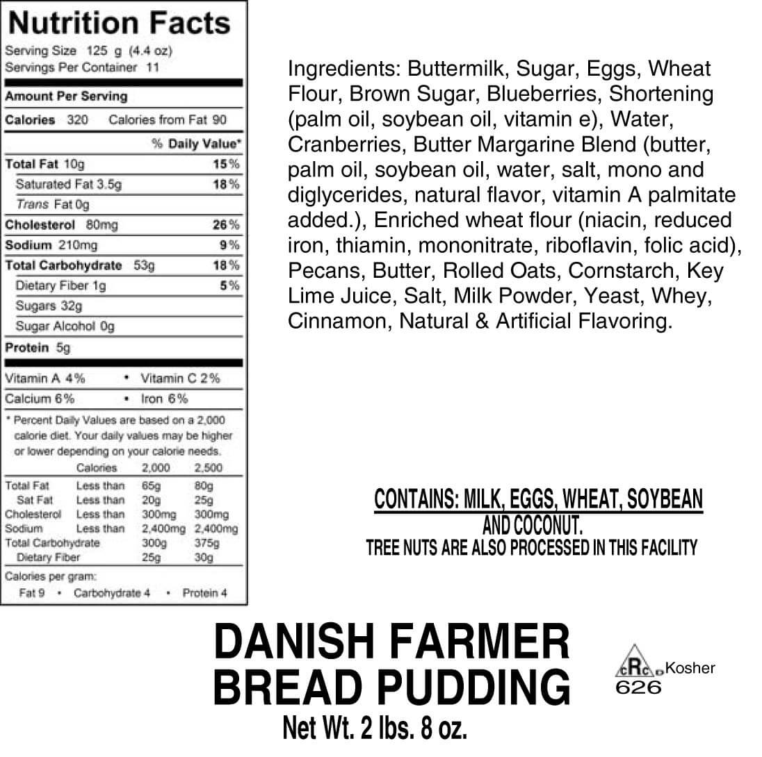 Nutritional Label for Danish Farmer's Bread Pudding