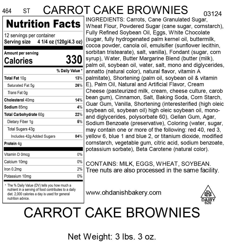 Nutritional Label for Carrot Cake Brownies