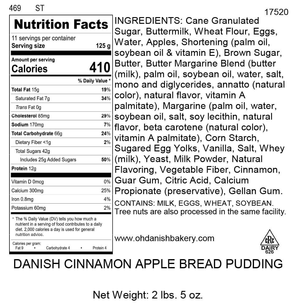 Nutritional Label for Danish Cinnamon Apple Bread Pudding