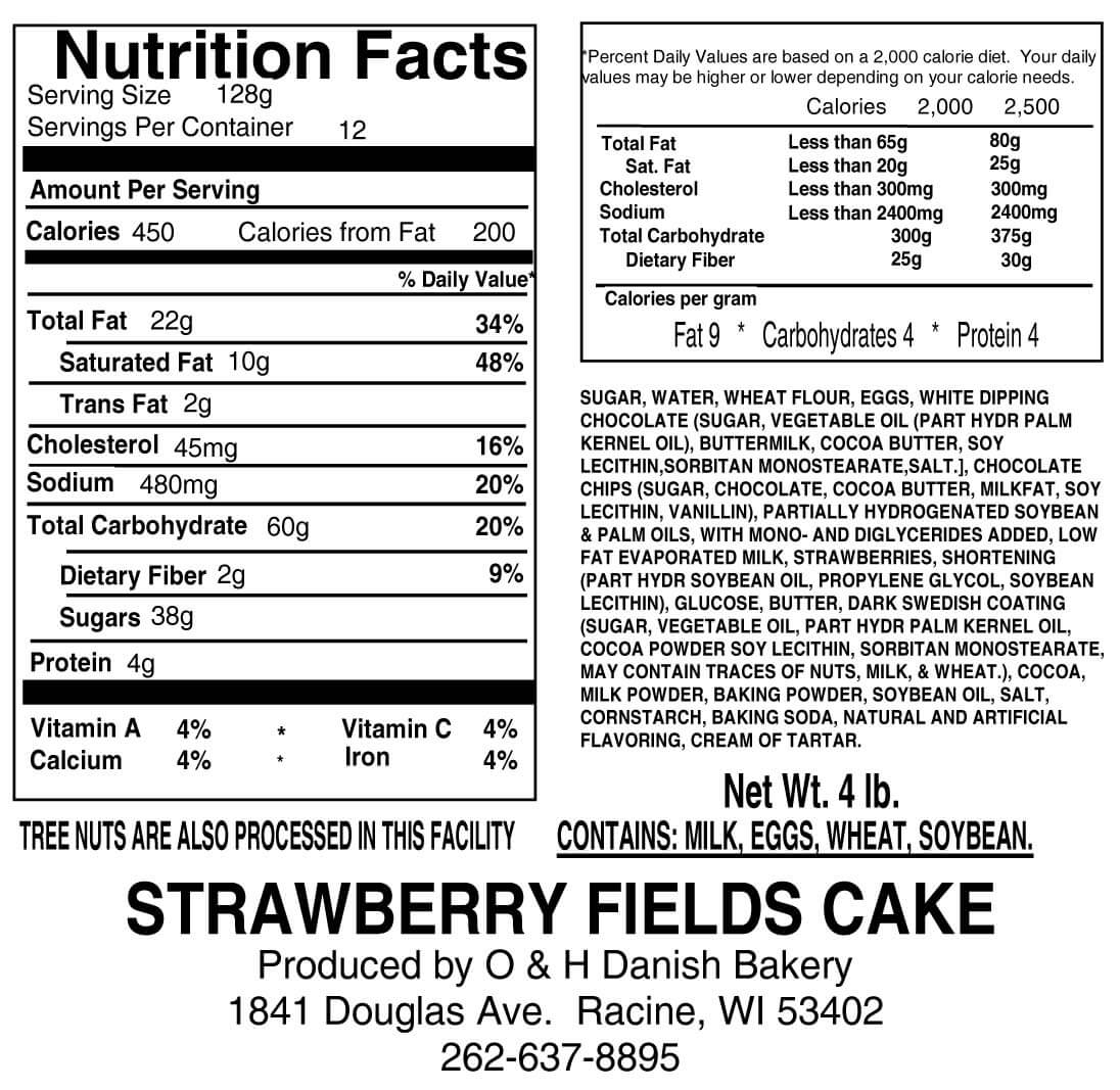 Nutritional Label for Strawberry Fields Mother's Day Cake