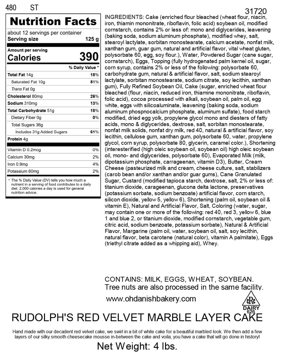 Nutritional Label for Rudolph's Red Velvet Marble Layer Cake