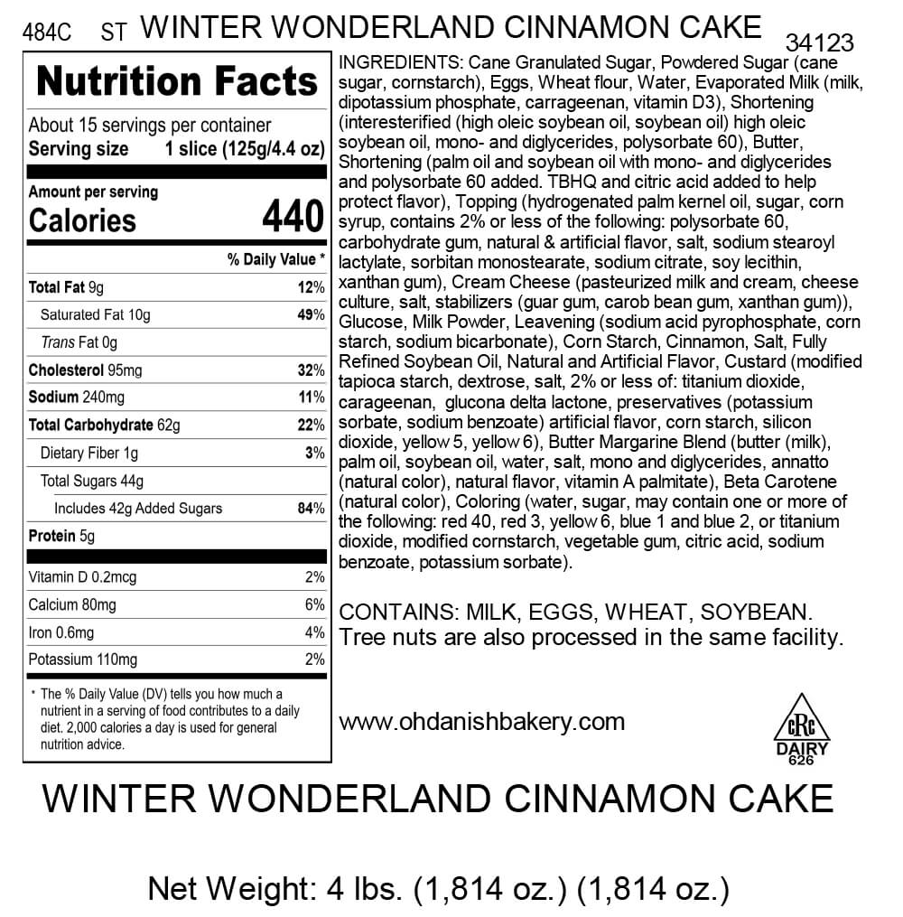 Nutritional Label for Winter Wonderland Cinnamon Roll Cake