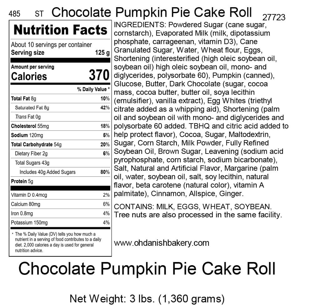 Nutritional Label for Chocolate Pumpkin Pie Cake Roll