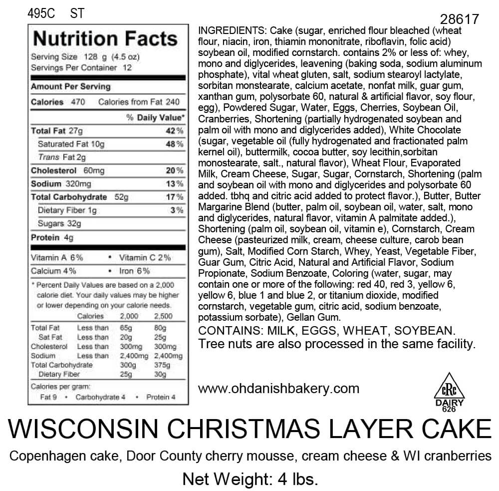 Nutritional Label for Wisconsin Christmas Layer Cake