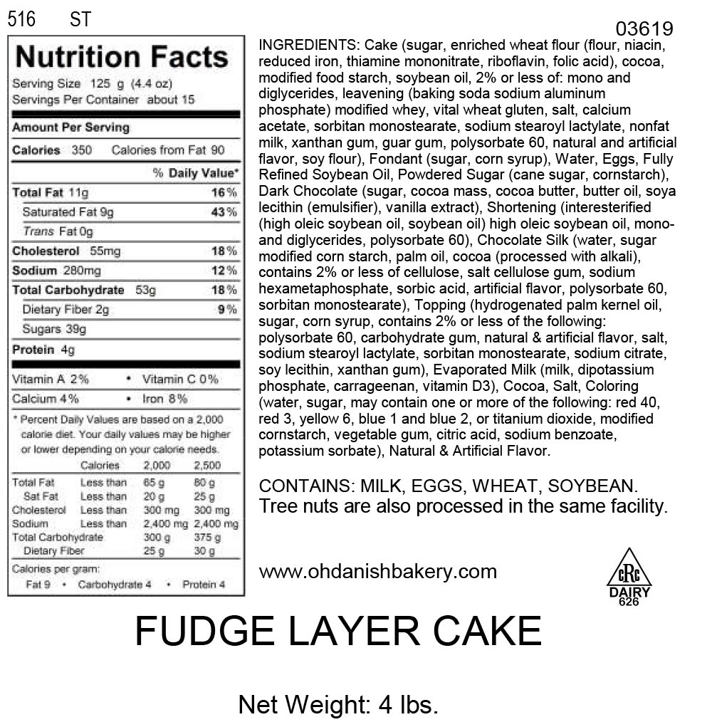 Nutritional Label for Fudge Layer Cake