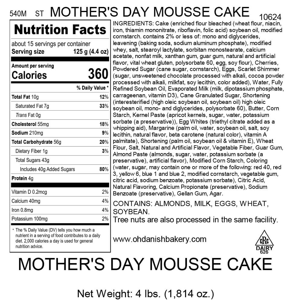 Nutritional Label for Mother's Day Mousse Cake