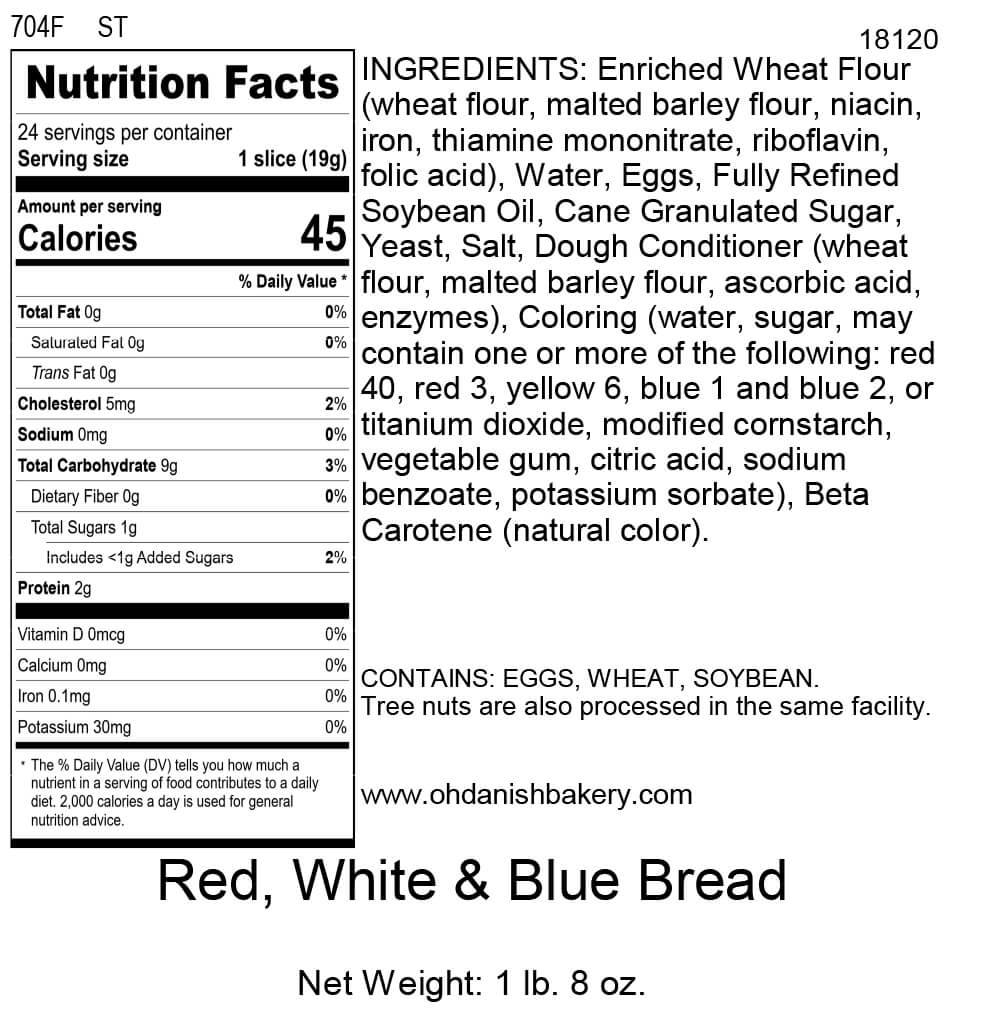 Nutritional Label for Red, White & Blue Braided Bread