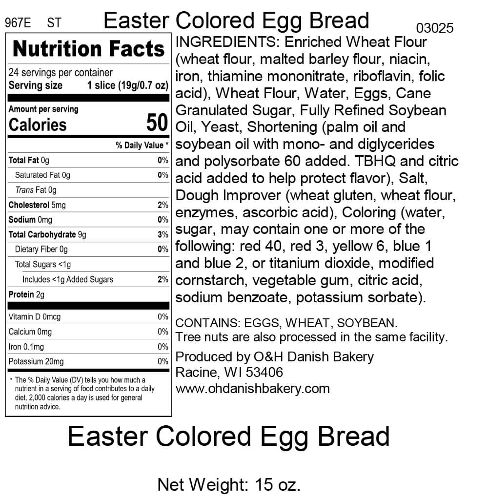 Nutritional Label for Easter Braided Colored Bread