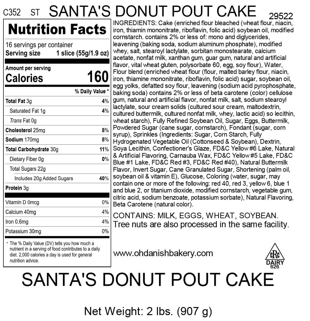 Nutritional Label for Santa's Donut Pout Cake