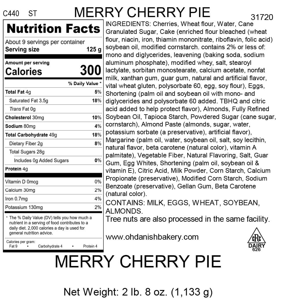 Nutritional Label for Merry Cherry Christmas Pie
