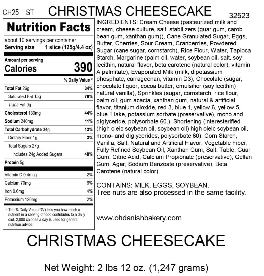 Nutritional Label for Christmas Cheesecake (Gluten Free)