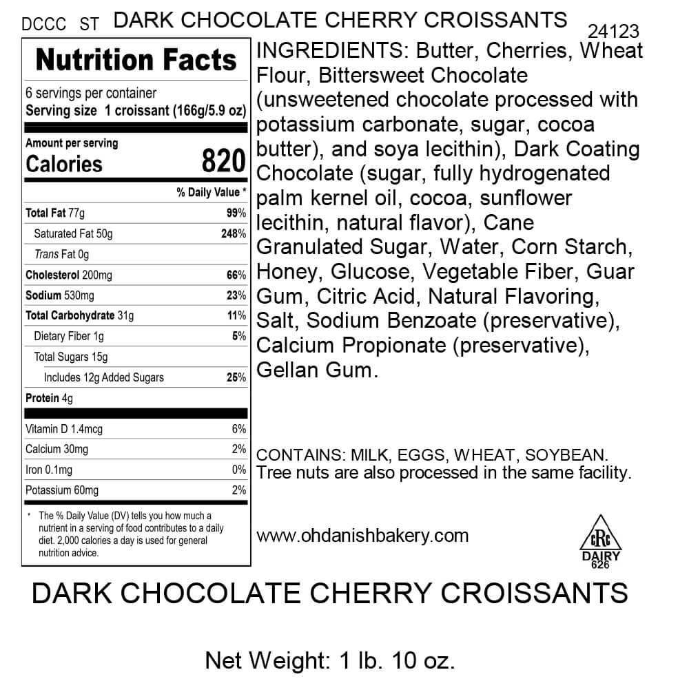 Nutritional Label for Dark Chocolate Cherry Croissants