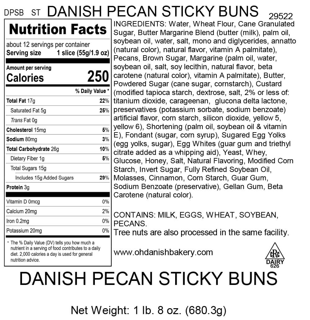 Nutritional Label for Danish Pecan Sticky Buns