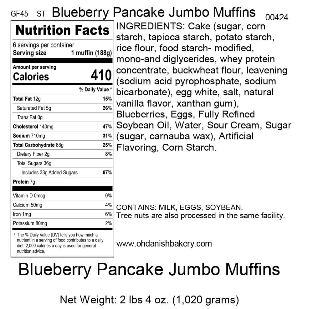 Nutritional Label for Blueberry Pancake Jumbo Muffins (Gluten Free)