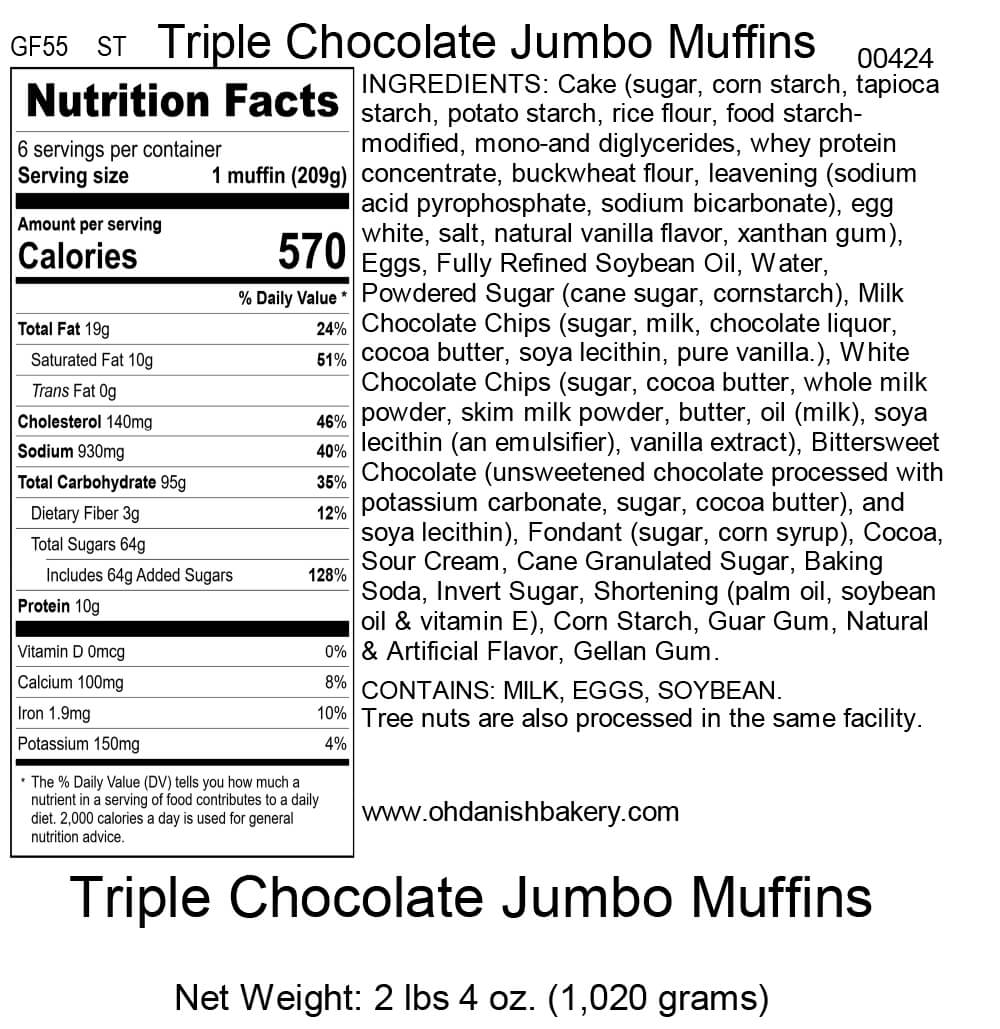 Nutritional Label for Triple Chocolate Jumbo Muffins (Gluten Free)