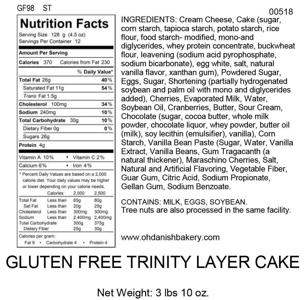 Nutritional Label for Gluten-Free Trinity Layer Cake