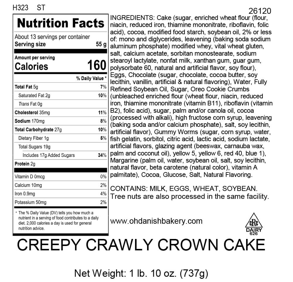 Nutritional Label for Creepy Crawly Crown Cake