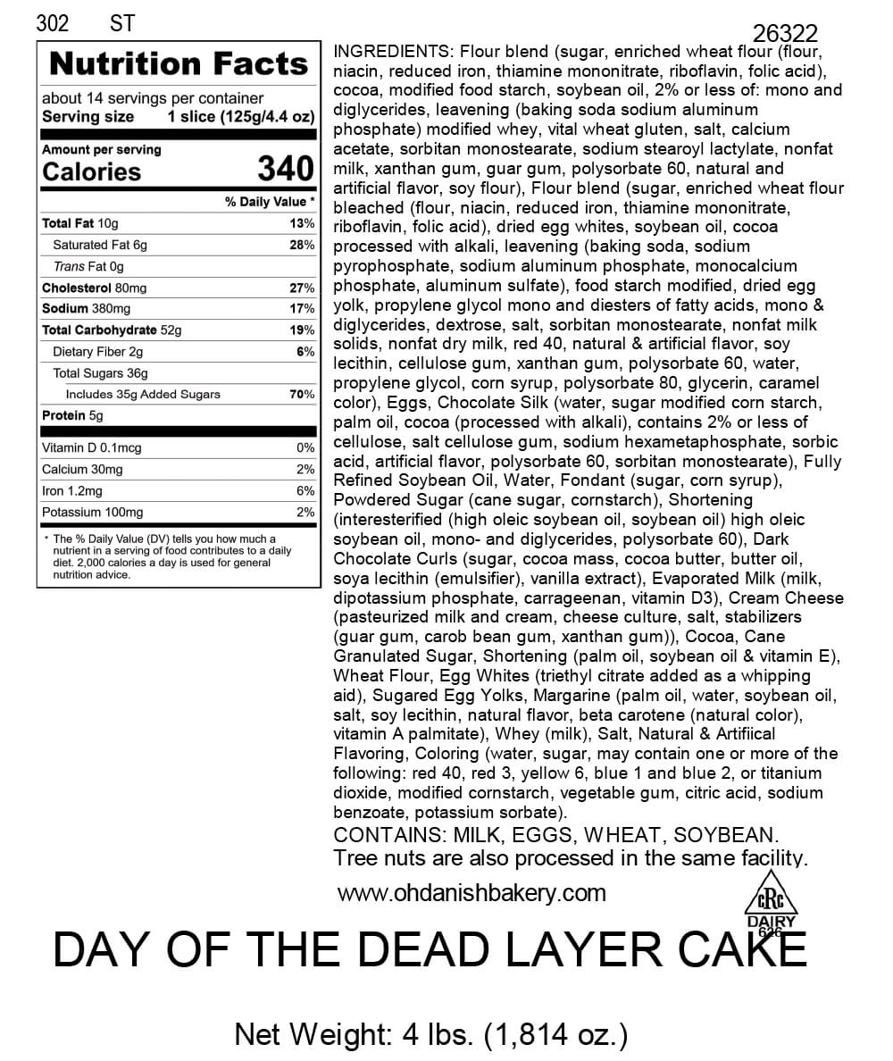 Nutritional Label for Day of the Dead Cake