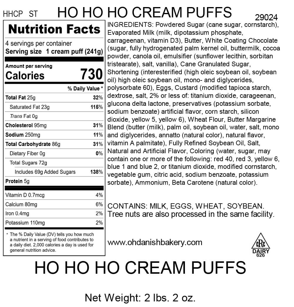 Nutritional Label for Ho Ho Ho Cream Puffs