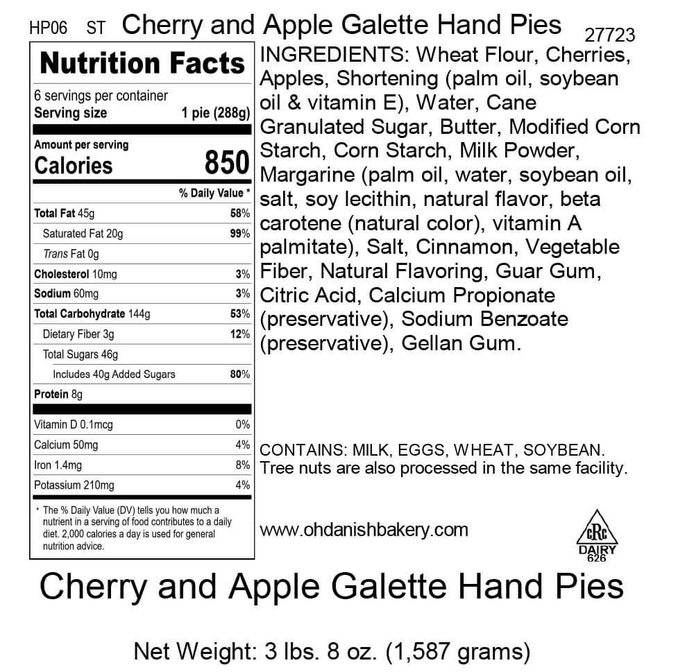 Nutritional Label for Cherry and Apple Galette Hand Pies