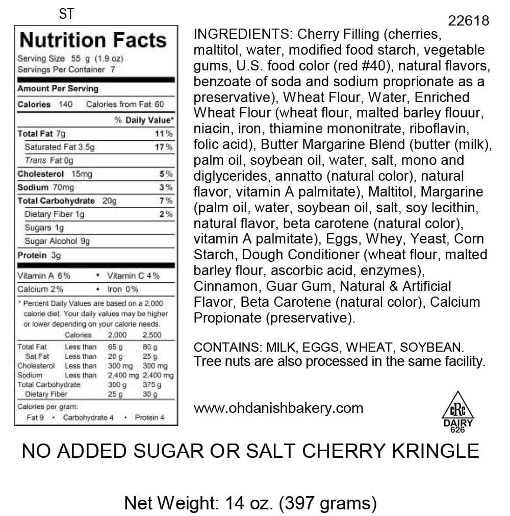 Nutritional Label for No Added Salt and Sugar Kringle