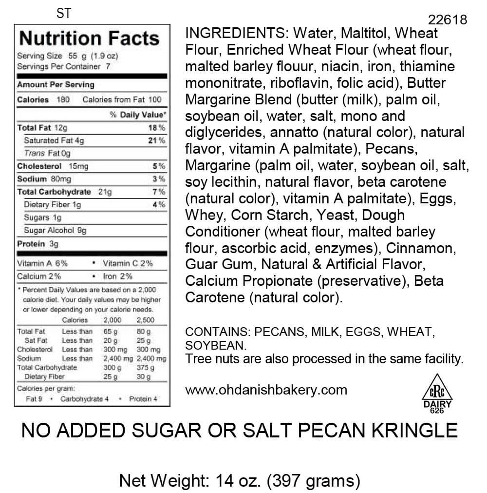 Nutritional Label for No Added Salt and Sugar Kringle